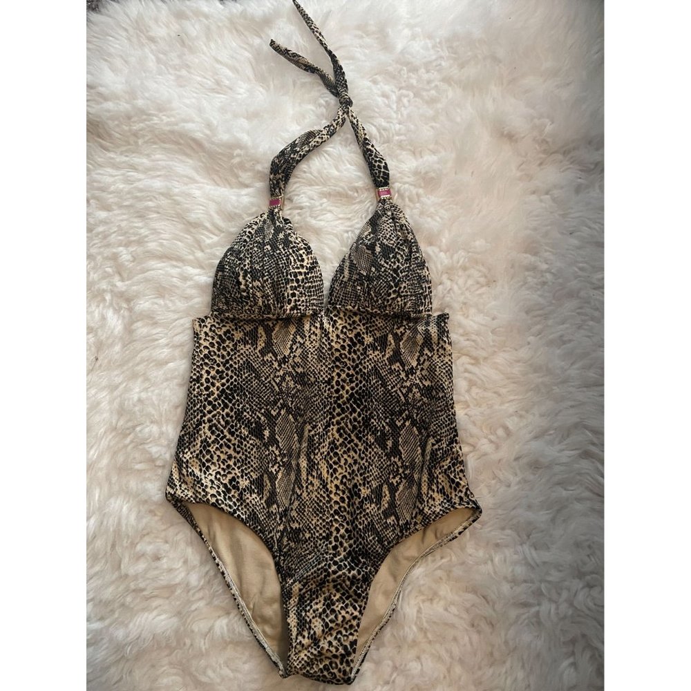 NWT Hisla One Piece Swimsuit Bathing Suit Size L Leopard Print